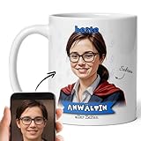 Epicuddle® Anwältin oder Anwalt Karikatur Tasse personalisiert - Dankeschön oder Scherzgeschenk - Lustige Tasse mit 100% Wiedererkennungswert deines Fotos für Juristen und Juristinnen, Rechtsberater