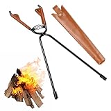 Longzhuo Kaminzange, Kamin-Werkzeug mit Kunstleder-Griffbezug, Kamin, Log Grabber, 44 cm, Zubehör für Kamine, geeignet für Campingkamine im Innen- und Außenbereich