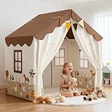 EagleStone Spielzelt für Kinder mit Girlanden und weicher Matte, Innen-Spielzelt für Kinder, Spielhaus und Bettzelt für Kinder, gemütliche Ecke für Jungen und Mädchen ab 3 Jahren, beige