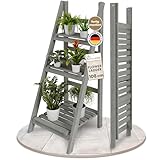 TTL HOME Blumenleiter 'Flower Ladder M' 108x41x40cm hellgrau - 3-Ebenen Natur Holz Leiterregal Blumentreppe Blumenregal Pflanzentreppe Kräuterregal für innen & draußen Balkon Terrasse Outdoor klappbar