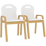 AIYAPLAY 2er Set Kinderstuhl Stapel Höhenverstellbar Kinderstühle mit Rückenlehne, Holzbeinen Kinder Stuhl Kinderschreibtischstuhl für 3-15 Jahre Kinder Kinderzimmer, 39x34x61,5 cm Weiß