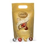 Lindt Lindor Kugeln Mischbeutel 1 kg, gefüllt mit zartschmelzenden, einzeln verpackten Lindor Kugeln in den Sorten Milch, Dunkel (60% Kakaoanteil), Weiß und Haselnuss