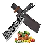 Aleevii Drachenmuster Hackmesser 33cm - Massivholzgriff Profi Fleischermesser mit Scheide, Geschmiedet scharfes Metzgermesser für Knochen & Fleisch, Kochmesser Outdoor für Camping Grill Zubehör.
