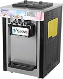 Kommerzielle Softeismaschine 1900 W Arbeitsplatte Softeismaschine 20-22 L/Std.Softeismaschine Desktop, Softeismaschine 3 Geschmack für Restaurantbar, Bars, Familien (L20AN)