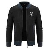 Sunnyuk Trachtenjanker für Herren Schwarz, Trachtenjacke Herren Strick Beige Langarm Strickjacke Cardigan Modern Ohne Kapuze mit Reißverschluss Sweatjacke Wintermantel Lang Sportlich Warm
