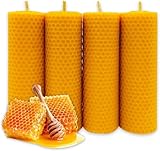 LAMARE Bienenwachskerze Honigwabe 100% Natürlich (4 Einheiten - 15 cm Länge - 4,5 cm Durchmesser) - OHNE PARAFFINE - Honigkerzen - Handgefertigt 100% Handwerklich.