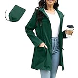 PONCEAU Damen Wasserdicht Regenjacke Atmungsaktiv Windbreaker Wetterfest Softshelljacke Leichte Jacke Atmungsaktive Packbare Lange Windbreaker Jacke für Frauen Regenmantel Wandern Fahrrad Regenponcho