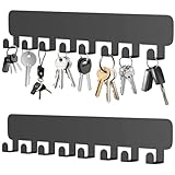 LXBCTOP 2 Stück SchlüSselbrett Mit 8 Haken, Schlüsselhaken Selbstklebend, SchlüSselhaken Ohne Bohren, SchlüSselhalter für Wandhaken Dekor, SchlüSselbrett Ohne Bohren, Key Holder (Schwarz)