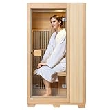 VEVOR Ferninfrarot-Holzsauna, Sauna-Spa für zu Hause im Zimmer für eine einzelne Person, Niedrige EMF-Ferninfrarot-Sauna aus Hemlockholz mit gehärteter Glastür & LED-Leselampe & Bluetooth-Lautsprecher