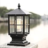 Mengjay Sockelleuchte Außenleuchte Retro Spalte-Lampe Rasenleuchte E27 Wegeleuchte Außen Vintage Schwarz Sockellampe Gartenlampe Aluminiumguss Säulelampe Wasserdichte Wegelampe Aussenlampe