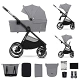 Kinderkraft NEA 2 Kinderkraft buggy von Geburt bis 22 kg, Zusammenklappen mit einer Hand, Liegeposition, großes Verdeck, alle 4 Räder gedämpft, extrem leicht, UPF50+, Korb bis zu 5 kg, Grau