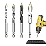 Bohrer Für Mauerwerk,4-teilig mit rostfreier Legierungsspitze - Bohrer-Set,Zum Bohren Von, Zement, Granit, Wänden, Holz, Fliesen, Porzellan, Metall, Stein Für Installations- Und Bauarbeiten