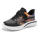 Kinder Sportschuhe Jungen,Turnschuhe Jungen Mädchen Sportschuhe Kinder Klettverschluss Rutschfeste Hallenschuhe Mesh Atmungsaktiv Laufschuhe Helle Sohle Leichte Tragbare Kinderschuhe Schwarz 31