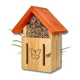 MADERY Schmetterlingshaus aus wetterfestem Naturholz - Schmetterlingshotel zum Züchten und Aufhängen für Garten, Balkon und Terrasse – Natürlicher Unterschlupf