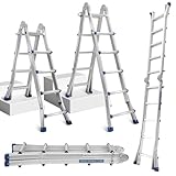 Cecaylie Aluleiter Mehrzweckleiter, 513CM 4x5 Sprossen Teleskopleiter, 4 in 1 Klappleiter 150 kg Belastbarkeit, Bockleiter Schiebeleiter, Beidseitige Steh und Treppenleiter