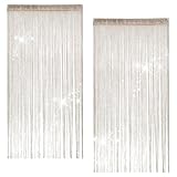 2 Stück Fadengardinen Set, 100 X 200 cm Fadenvorhang Glitzer, Champagnerfarbener Fadengardine Balkontür Fliegengitter, Zimmer Fransenvorhang Geeignet für Hochzeiten, Cafés, Restaurants, Türen