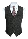 HISDERN Herren Anzugweste Grau Formale Klassische Casual V-Ausschnitt Elegant Einfarbige Westen Hochzeit Business Party Baumwolle Weste L