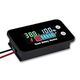 Batterieanzeige, IPX7 Wasserdicht Batterie Monitor, DC 12v 24v 36v 48v 60v 72v Spannungsanzeige, Batterie Kapazität Messgerät, mit Temperatursensor Alarm für Wohnmobil Golfwagen Boot Motorrad Auto