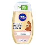 NIVEA BABY Pflege und Massage Öl, pflegendes Babyöl für die zarte Babyhaut mit Mandelöl und Vitamin E, Hautpflege schützt und stärkt empfindliche Haut (200 ml)