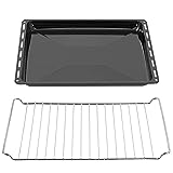 ICQN 42.2 x 37 cm Backbleche & Gitter Set, 3 cm Tief Emailliert Fettpfanne und Verchromt Backofenrost für Backofen & Herd, Kratzfest & Rostfrei, 422 x 375 x 30 mm