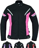 Damen motorradjacke mit protektoren für Sommer oder Winter - Textil wasserdicht motorroller motorrad bikerin mantel mit schutz rüstung (EN 1621-1) - Schwarz Rosa - S