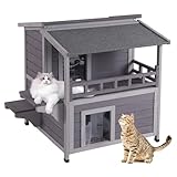 X-Zone Outdoor Wildkatze Haus Holz Kitty Shelter mit großem Balkon, Fluchttür, wasserdicht