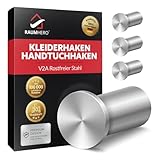 Raumhero Kleiderhaken (4 Stk.) - Garderobenhaken Edelstahl, Handtuchhaken zum Bohren - 100% Made in Germany (Tragkraft bis zu 30 kg) - Extrem vielseitig (inkl. Schrauben, Dübel & Anleitung)