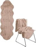 Brandsseller Teppich 60 x 180 cm Lammfelloptik Kunstfell XXL Fellimitat Langflorteppich Lammfellauflage Schaffellimitat - Taupe/Grau