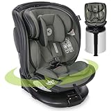 Lorelli Auto Kindersitz Estate mit Isofix Basis und Stützbein, 360 Grad drehbar, 0-36kg Mitwachsender Autositz i-Size 40-150cm, Babysitz ab Geburt, 5-Punkt-Gurt, Einstellbare Kopfstütze, grün