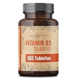 Vitamin D3 Hochdosiert 20000 Depot - 365 Vitamin D3 Tabletten - Hochdosiertes Vitamin D3 20000 IE - Vitamin D Tabletten - Vitamin D 20000 - D3 20000 IE Kapseln Tablette