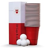 RedCupShop® Red Cups | 25 Rote Beer Pong Becher & 4 Bälle | Spülmaschinenfest & Wiederverwendbar | 473ml Plastikbecher | Kultige redcups für Partys, Geburtstag & Beer Pong