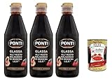 Ponti Glassa all' Aceto Balsamico di Modena, Glasur mit Balsamico-Essig aus Modena I.G.P., 3x 500g + Italian Gourmet polpa 400g