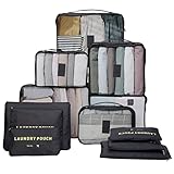 12 Stück Koffer Organizer Set, Packing Cubes for Suitcase Travel Accessories Kofferorganizer Kleidertaschen Packwürfel Kosmetik Packtaschen (Schwarz)