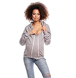 Selente Mummy Love 1478 Damen Kapuzenpullover/Langarmshirt zum Stillen und als Umstandsmode (Made in EU), Jacke mit Reißverschluss Hellgrau, Gr. S