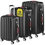 Monzana® 3tlg. Kofferset Baseline Hartschalen Koffer M-L-XL Gel-Griffe 4 Rollen Kantenschutz Schloss Standfüße Trolley Rollkoffer Reisekoffer schwarz