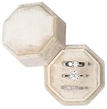 Equal Octagon Samt Ringbox Aufbewahrung 3 Fächer für Hochzeit Zeremonie Antrag Verlobung Geburtstag Geschenk (Beige)