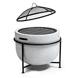 Blumfeldt Feuerschale, Tragbare Feuerstelle Outdoor, Feuerschalen für den Garten, Terrasse & Camping, Feuerschale mit Grillrost & Holzlagerfach, Sichere Stahlschale, Feuerstelle 52 x 46 x 52 cm