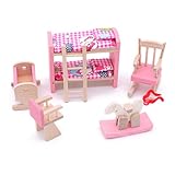 POFET Entzückende hölzerne Puppenhausmöbel Kinderzimmer-Set Spielzeug Puppenhausmöbel Holzspielzeug Kinderzimmer-Set