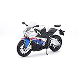 Maisto BMW S1000 RR: Originalgetreues Motorradmodell 1:12, mit beweglichem Ständer, Federung und frei rollenden Rädern, 17 cm, weiß-blau (531191), Mittel