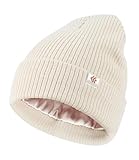 Creekstone Satin Gefütterte Wintermütze Unisex Slouchy Beanie für Haar, Warme Wollmütze Satin Lined Beanie Mütze für Damen Herren (DE/NL/SE/PL, Alphanumerisch, Einheitsgröße, Beige)