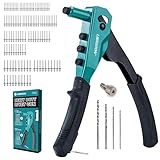 LIBRATON Nietenzange Set, Nietzangen, Nietzange zum Nieten, Blindnietzange, Profi Nietpistole, Popnietenzange inkl 120 Aluminium Blindnieten, 4 werkzeuglose auswechselbaren Mundstücken, 4 Bohrer