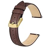 BISONSTRAP Elegante Leder Uhrenarmband, Schnellverschluss, Uhrenarmbänder für Damen und Herren, Kompatibel mit Uhrenanstößen von 18mm, Dunkelbraun (Goldene Schnalle)