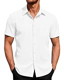 J.VER Herren Hemd Kurzarm Businesshemd Sommer Freizeithemd Regular Fit Stretch Bügelfrei Oberteile Männer Modern Alle Weiß L