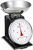 Rosenstein & Söhne Waage: Analoge Retro-Küchenwaage bis 5 kg mit Tara-Funktion, schwarz, Metall (Feinwaage analog, Kuechenwaage, Schüssel)