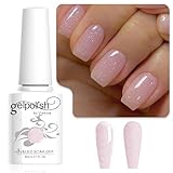Vishine Semi-permanenter Gel-Nagellack Transparent Glitzer Rosa Nude, Jelly Milky Glitter Nagellack Soak-Off UV LED Nude Für Nagelstudio DIY Zuhause 8ml