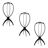 3 Stücke Perückenständer, Perückenkopf, Wig Stand, Perücke-Standplatz Perückenkopf mit Ständer, Perücken Zubehör Beweglicher Tragbare Falten Plastik, Schwarz