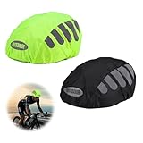 SXCCNW Fahrradhelm Regenhaube 2er Set – Reflektierender Regenüberzug wasserdicht, 31x17 cm, für Herren & Damen (Schwarz/Grün), Fahrradhelm Regenschutz für Cityrad, E-Bike & Alltagspendler