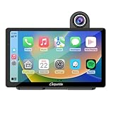 Carpuride W703 Tragbares Kabelloses Carplay & Android Auto mit Dashcam – 7-Zoll-HD-IPS-Bildschirm, 4K-Frontkamera und 1080P-Rückfahrkamera, Loop-Aufnahme, GPS, Siri,Musik, Am Armaturenbrett Montiert