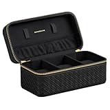 SONGMICS HOME Uhrenbox unterwegs, Etui für 3 Uhren, PU im Flechtlook, 10 x 20 x 9 cm, Geschenkidee, RONNE Kollektion, Bezug in Schwarz, Innenfutter in Schwarz JWB017B01