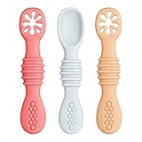 Vicloon Baby Lernlöffel Silikon,3 Stück Starter Breilöffel Set, BPA Frei,Fütterlöffel und Zahnungshilfe für Baby & Kleinkind Säugling Kinder ab 4 Monate(rosa + orange + grau)